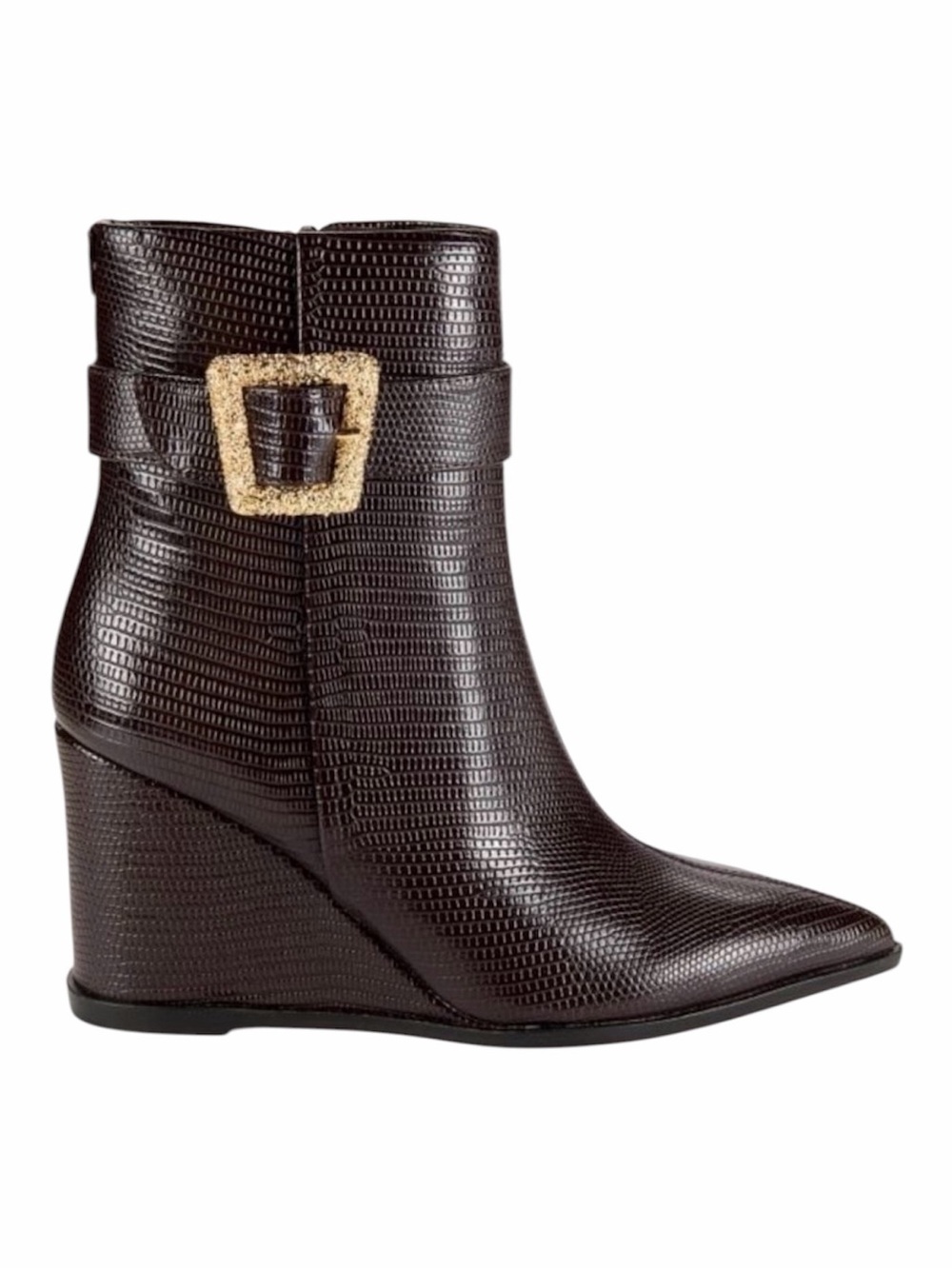 Sam Edelman Women’s Size 8 Weslie Buckle Wedge Bootie Brown and Gold
